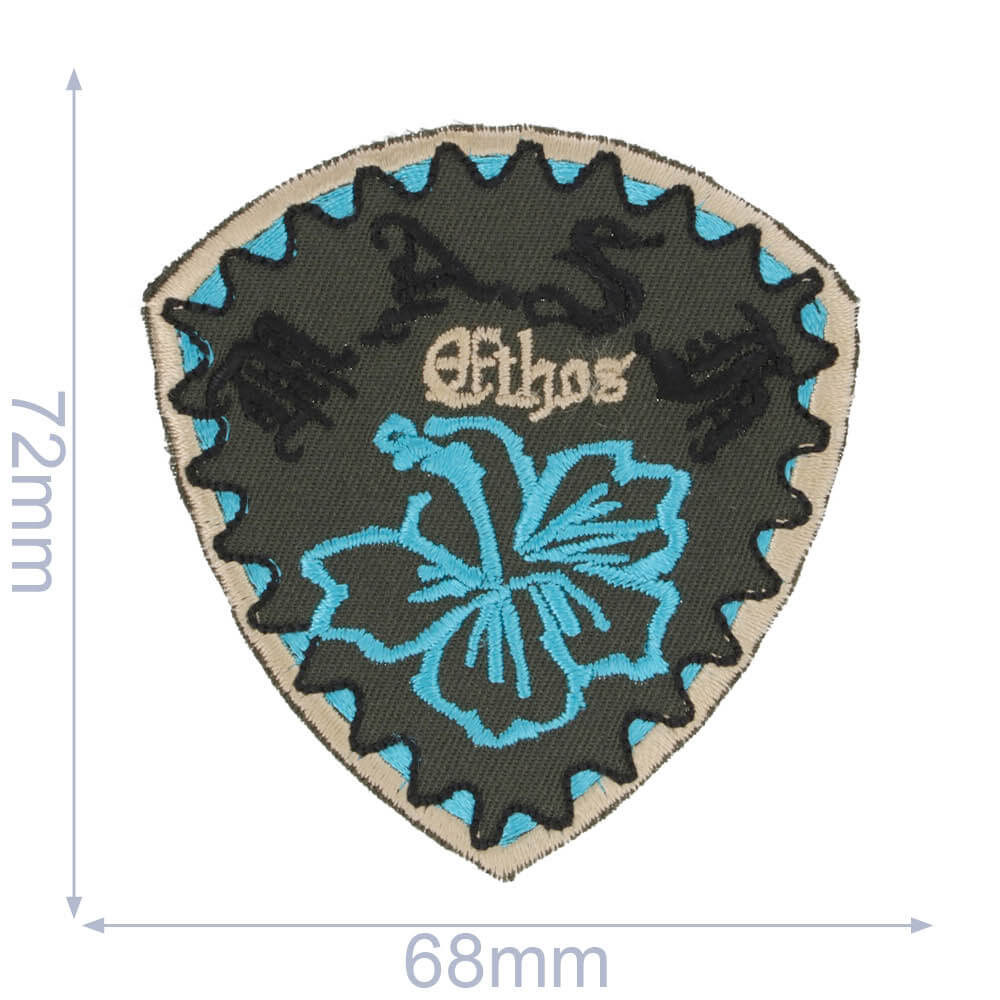 Applicatie Bloem blauw in schild - 5st