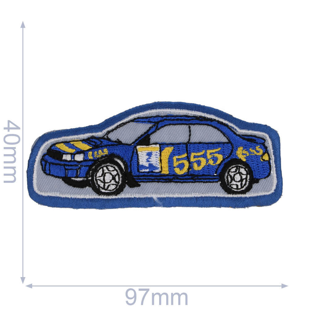 HKM Applicatie racewagen nr.555 97x40mm blauw - 5st
