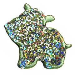 Iron-on patches Hippopotamus green sequins - 5pcs
