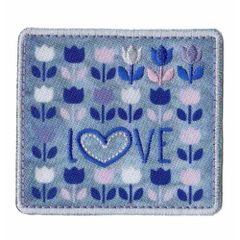 Iron-on patch square love with tulips - 5pcs