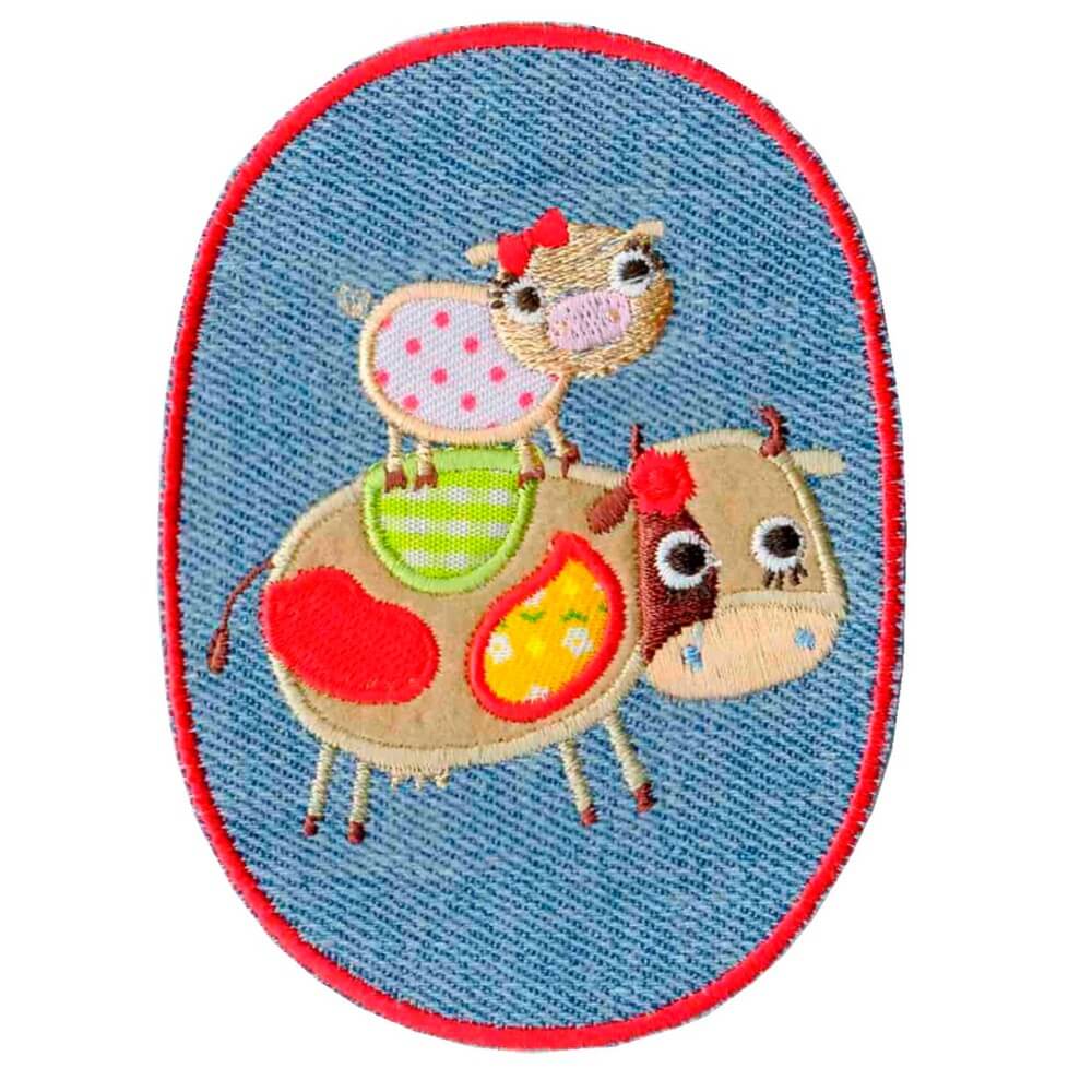 Applicatie Kniestuk jeans met koe en big - 5st
