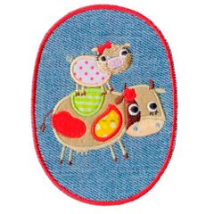 Iron-on patches Knee patch jeans with cow and pig - 5pcs
