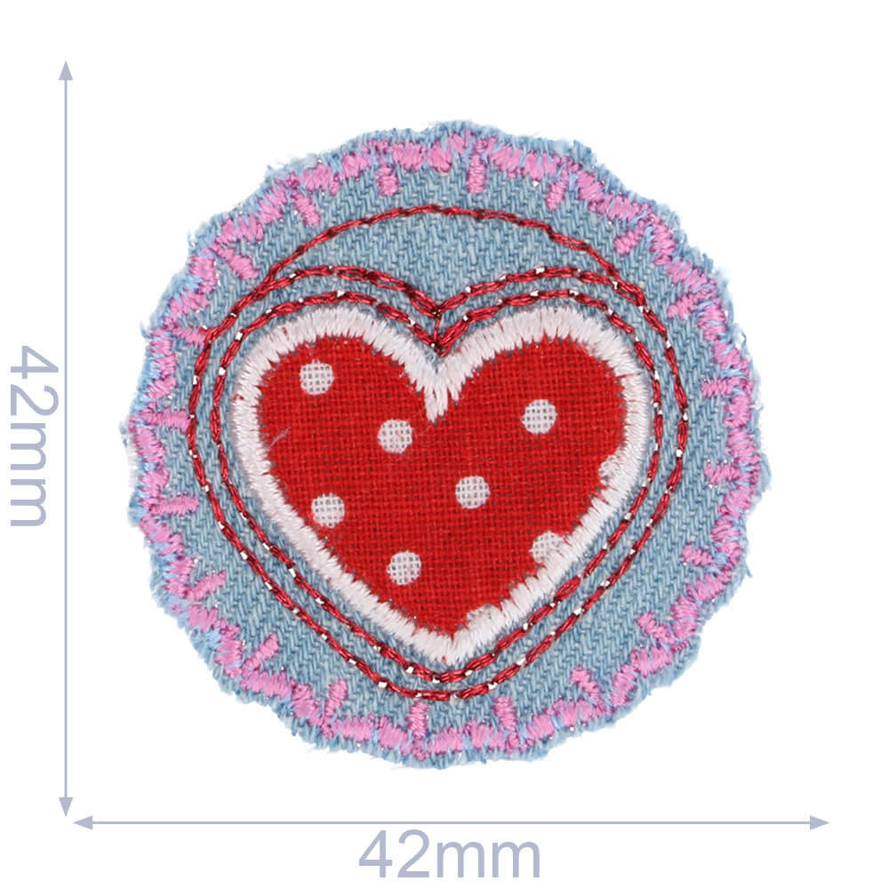 Applicatie Button met hart rood en witte stippen - 5st