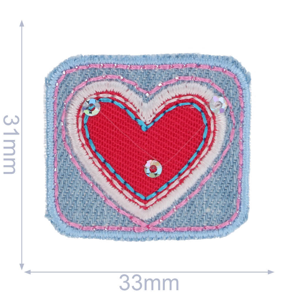 Applicatie Rechthoek met rood hart - 5st