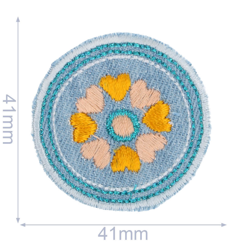 Applicatie Button jeans met geel-bruine hartjes - 5st