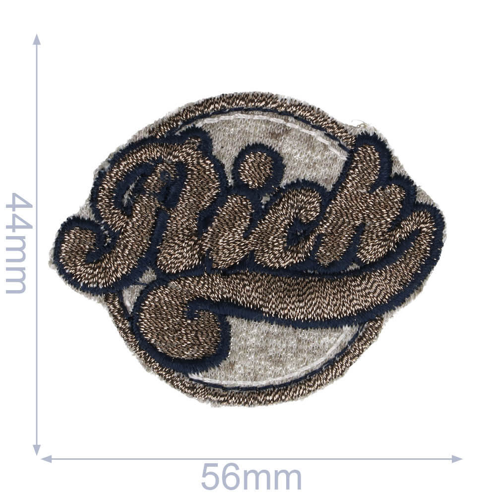 Iron-on patches RICH button grey/yellow - 5pcs
