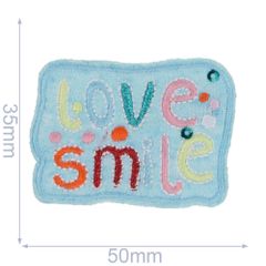 Iron-on patches Love smile light blue - 5pcs
