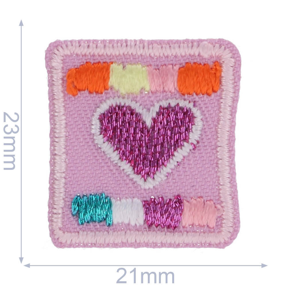 Iron-on patches heart in square - 5pcs