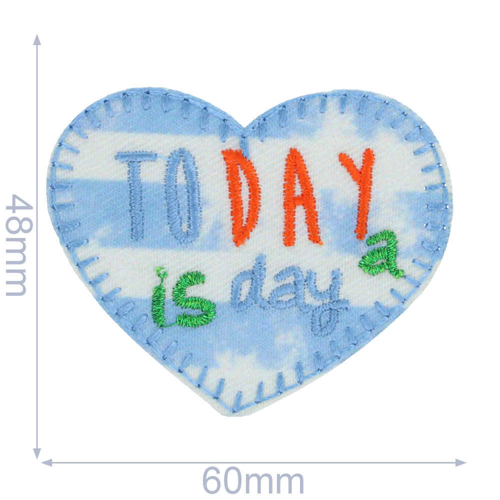 Applicatie Hart To day is a day blauw-wit - 5st