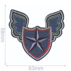 HKM Iron-on patch star shield with wings 63x58mm - 5pcs