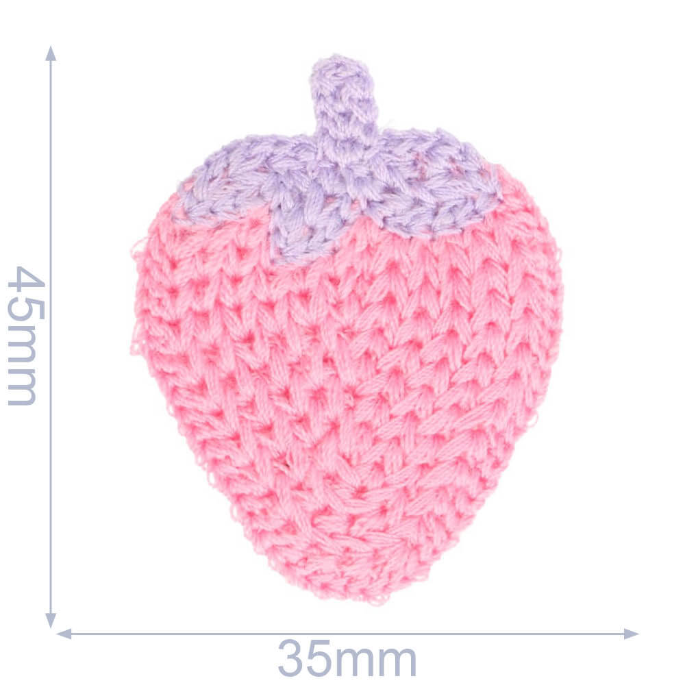 Applicatie aardbei gebreid 35x45mm roze - 5st