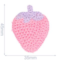 Patch knitted strawberry 35x45mm pink - 5pcs