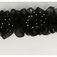Ruffled chiffon ribbon with roses 80mm - 10m