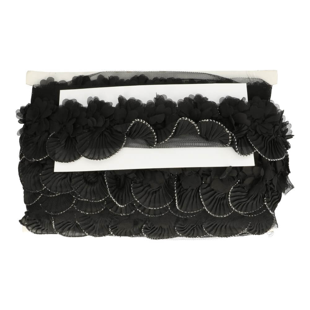 Band met zilver - bloem 80mm  -  10m