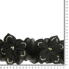 Band Blumen mit Strass und Federn 110mm schwarz - 6m