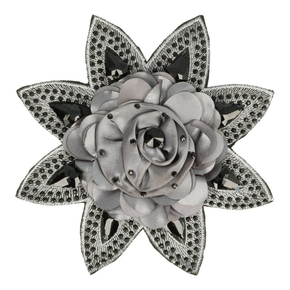 Satin rose on star with rhinestones - 5pcs