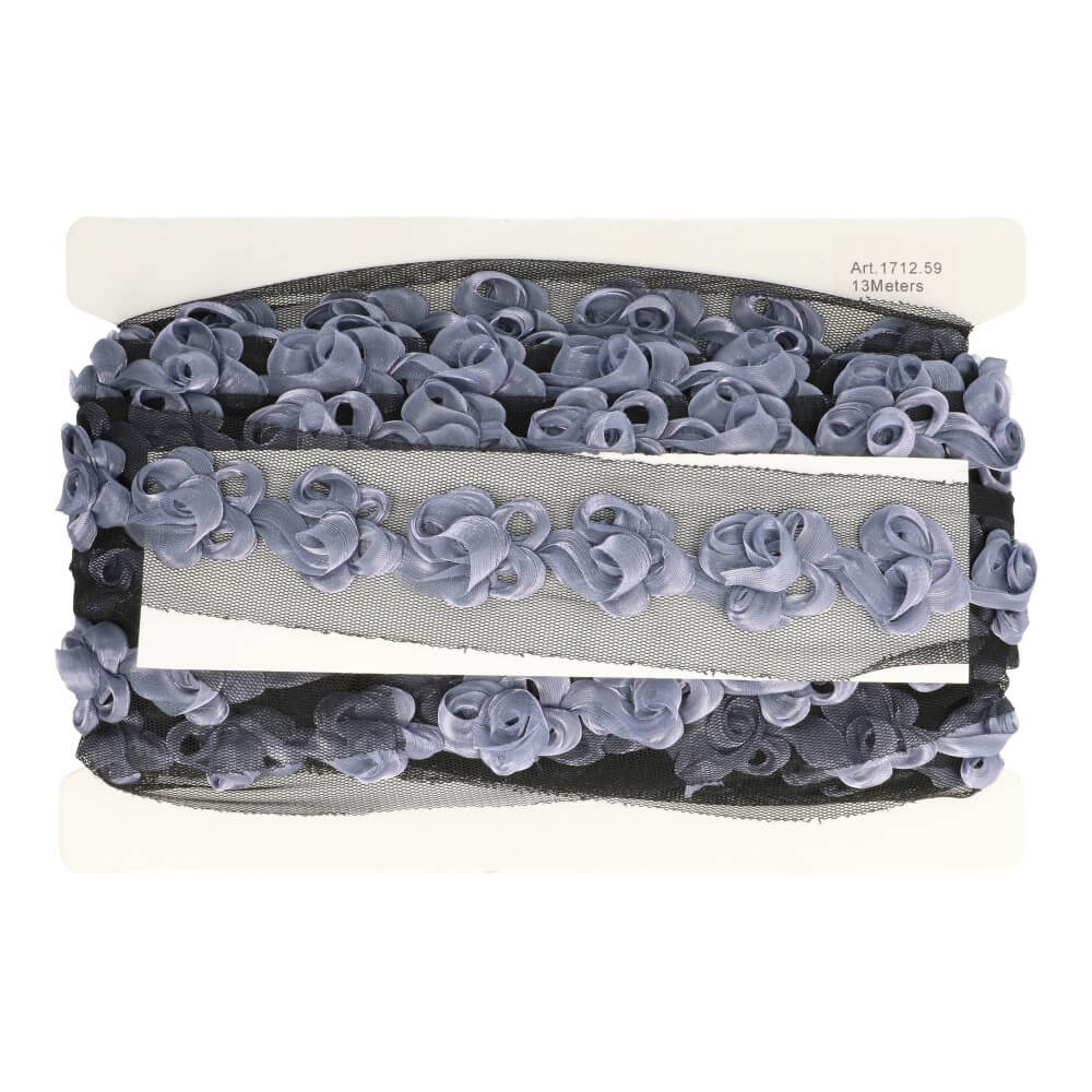 Trim tulle with ribbon flowers 60mm - 13m
