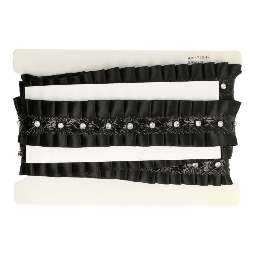 Band mit Diamant und Lackleder Rüschen 40mm - 5m - 000