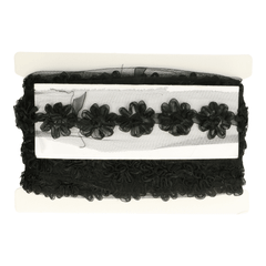 Tulle trim with organza ribbon flowers 65mm - 13m