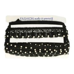Ribbon Elastic with pearls 5.5cm - black and white