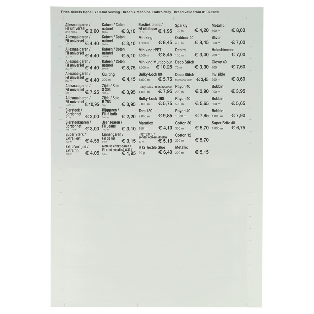 Gütermann Price stickers as of 1-7-2025 - 1pc