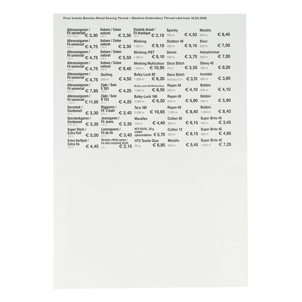 Gütermann Price stickers as of 18.05.2026 - 1pc