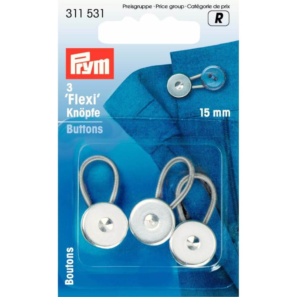 Prym Flexi-knopen met lus 15mm zilver - 5x3st