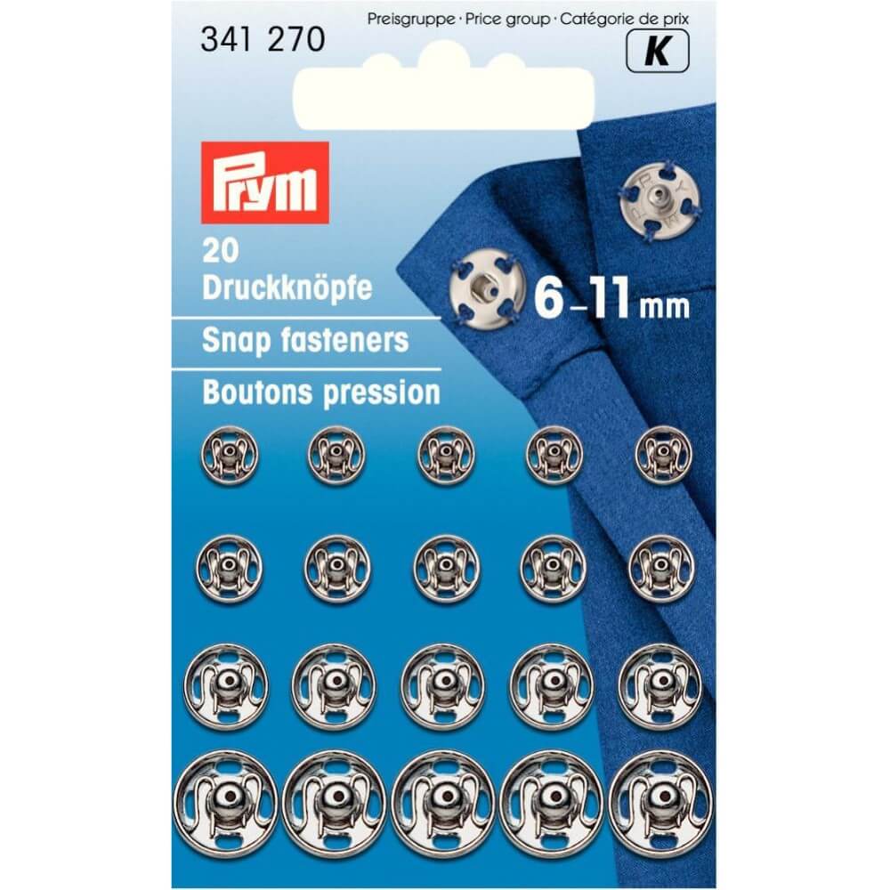 Prym Aannaaidrukknoop messing assortiment 6-11mm - 5x20st