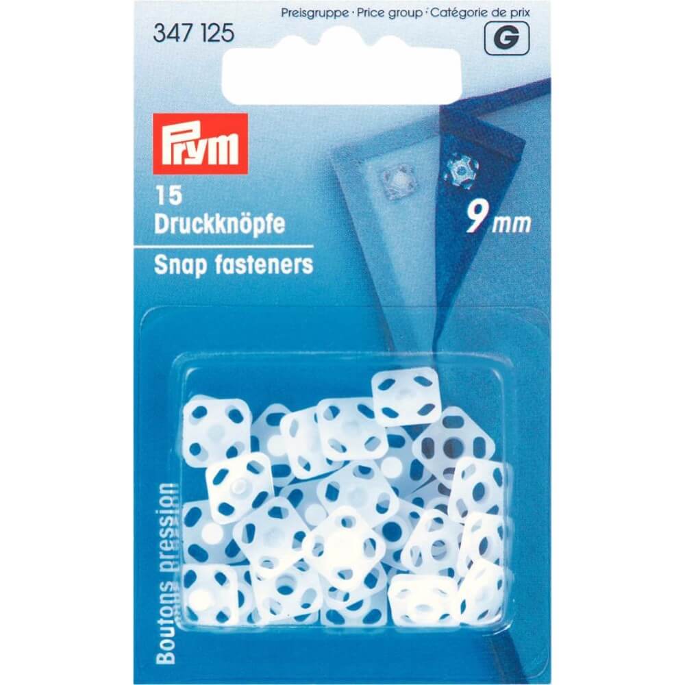 Prym Aannaaidrukknoop kunststof vierkant 9mm wit - 5x15st
