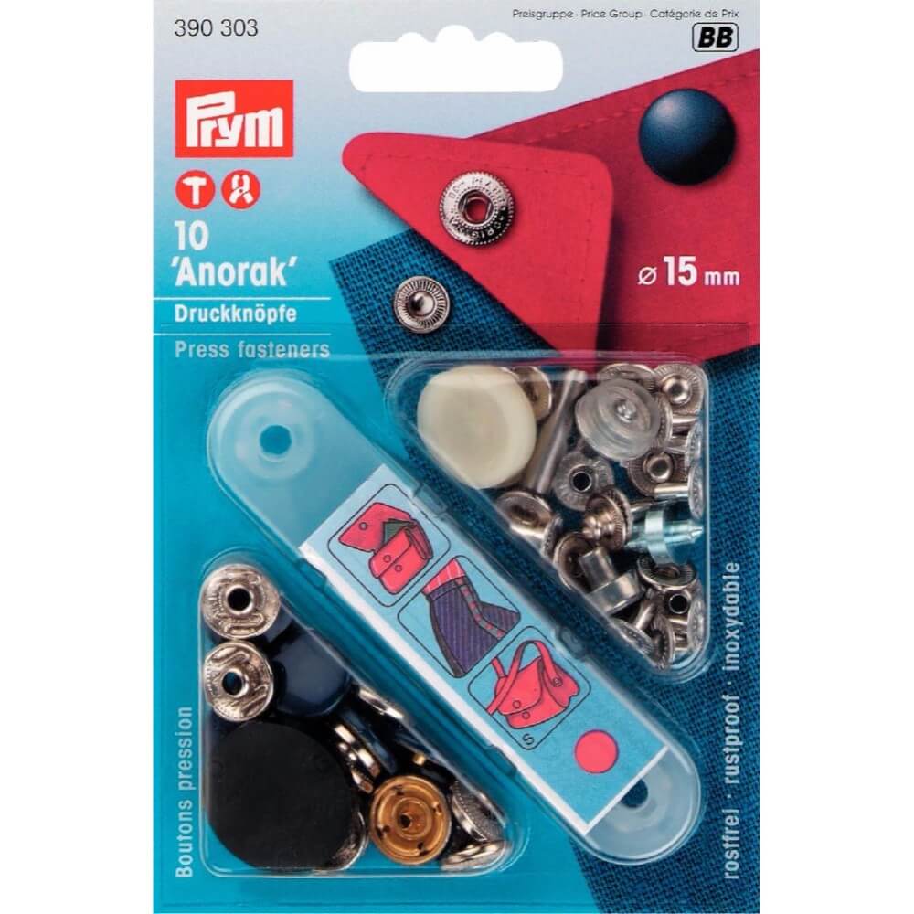 Prym Naaivrijdrukknoop anorak gelakt 15mm - 5x10st
