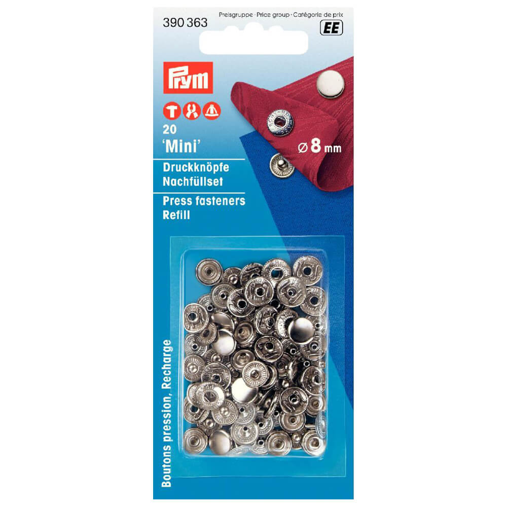Prym Naaivrijdrukknoop navulling 8mm zilver - 5x20st