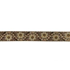 Woven ribbon 33mm black with flowers silver and gold - 25m