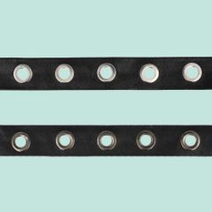 Woven eyelet ribbon faux leather 25mm black - 10m
