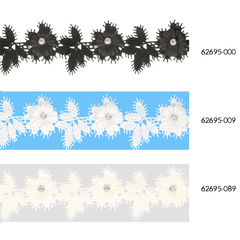Floral lace trim with leaves and rhinestones 43mm - 13.7m