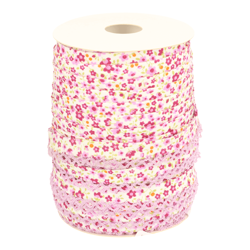 Biaisband met kant bloem - 25m - 2353