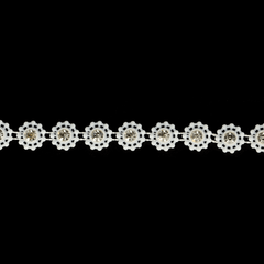 Strassband Blume kleine Steine weiß - 9,2m - 009