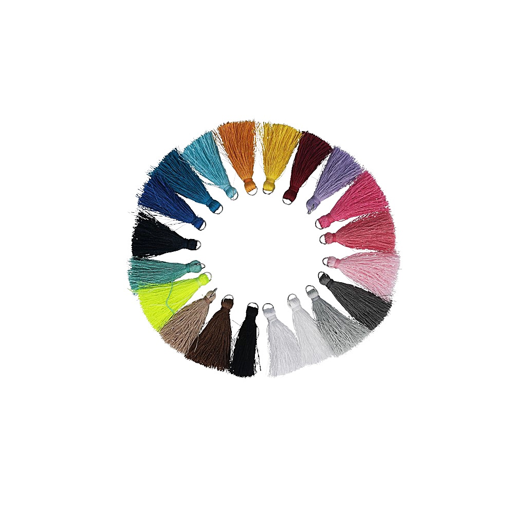 Kwastje glans met ring 4,0cm lang - 5st x 20 kleuren