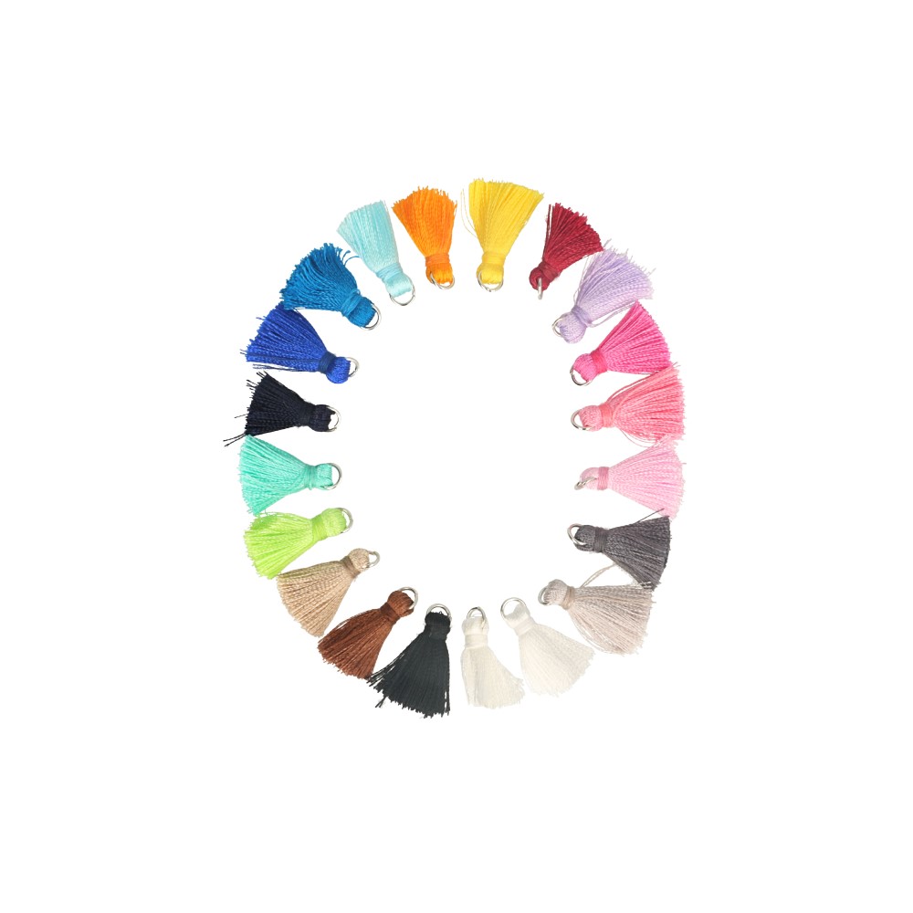Kwastje glans met ring 2,0cm lang - 5st x 20 kleuren