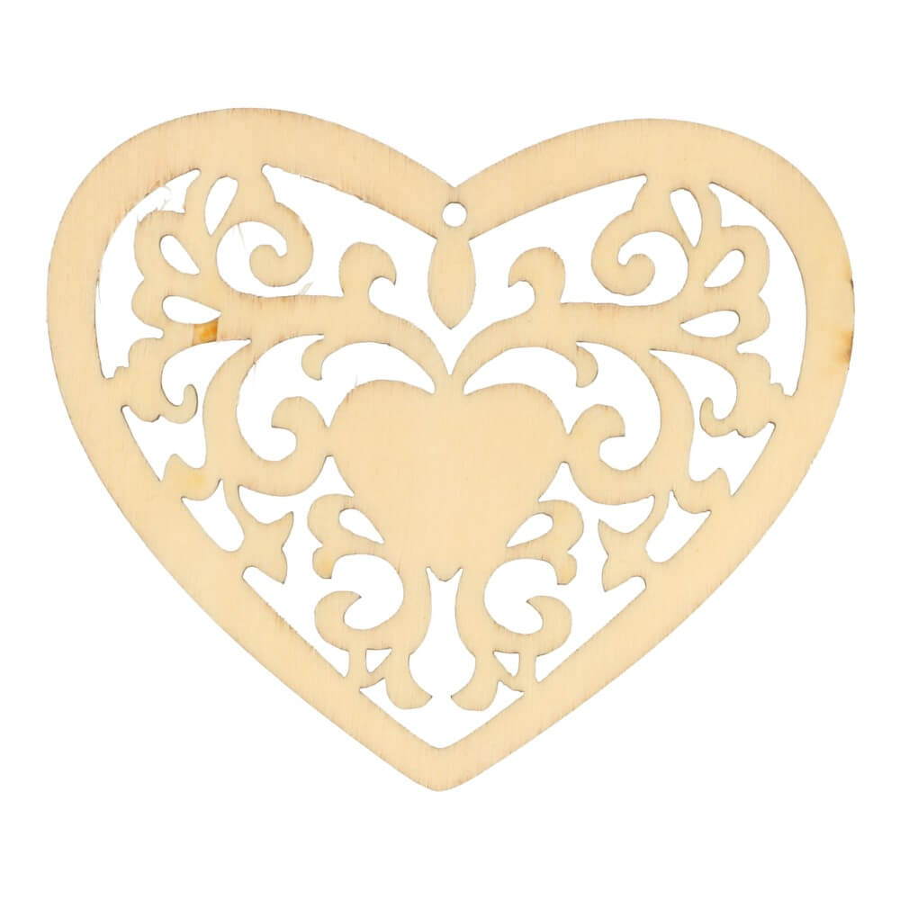 Wooden ornament heart 7.8cm - 10pcs