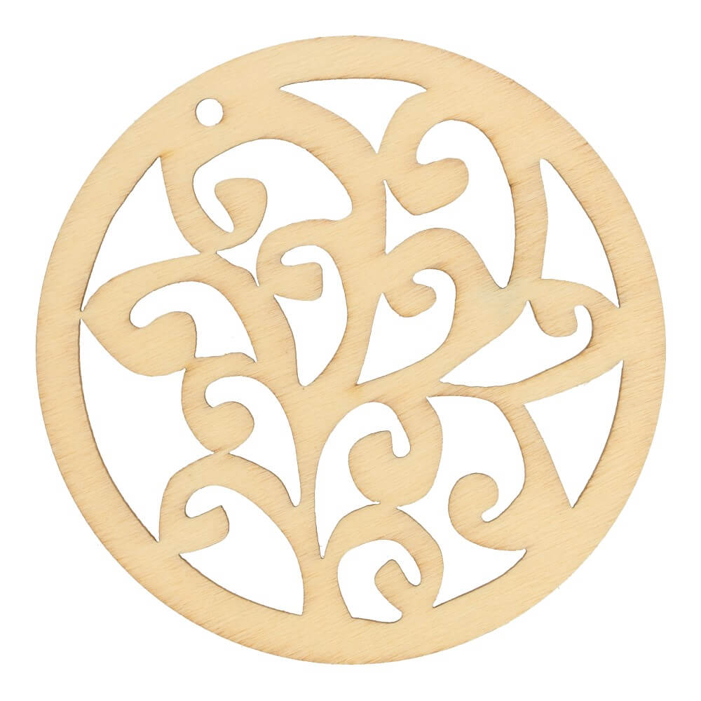 Wooden ornament round curl 7cm - 10pcs