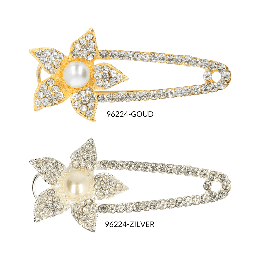 Kiltspelden strass bloem parel - 5st