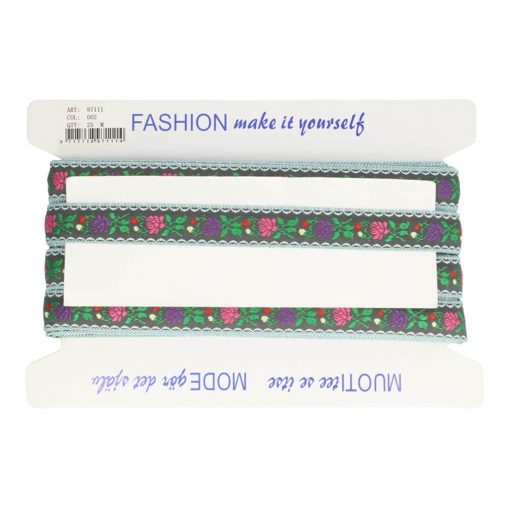 Woven Ribbon with Flower  -  22mm  -  25m
