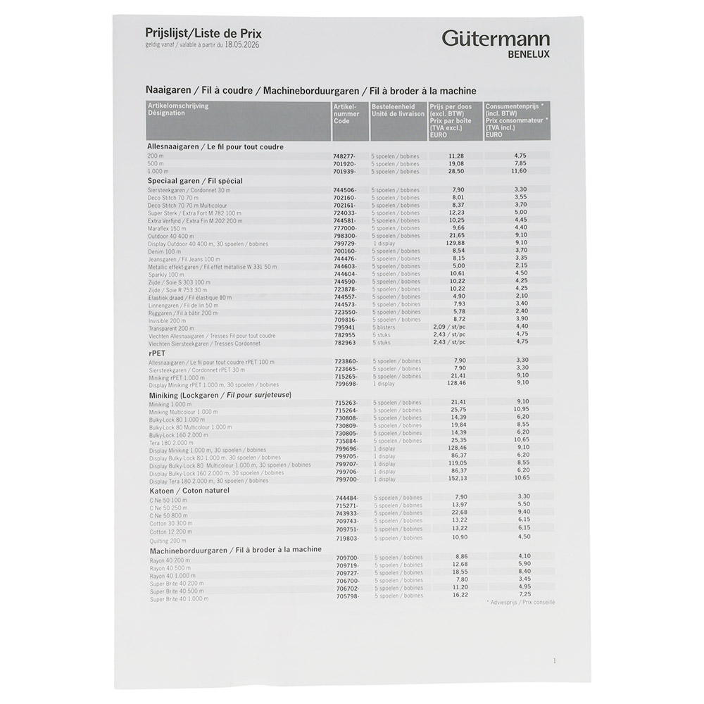 Gütermann Price list 18.05.2026 - 1pc