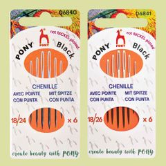 Pony Black Chenille needles white - 5x6pcs