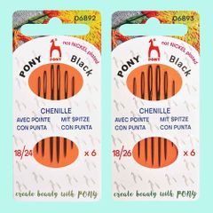 Pony Black Chenille needles black - 5x6pcs