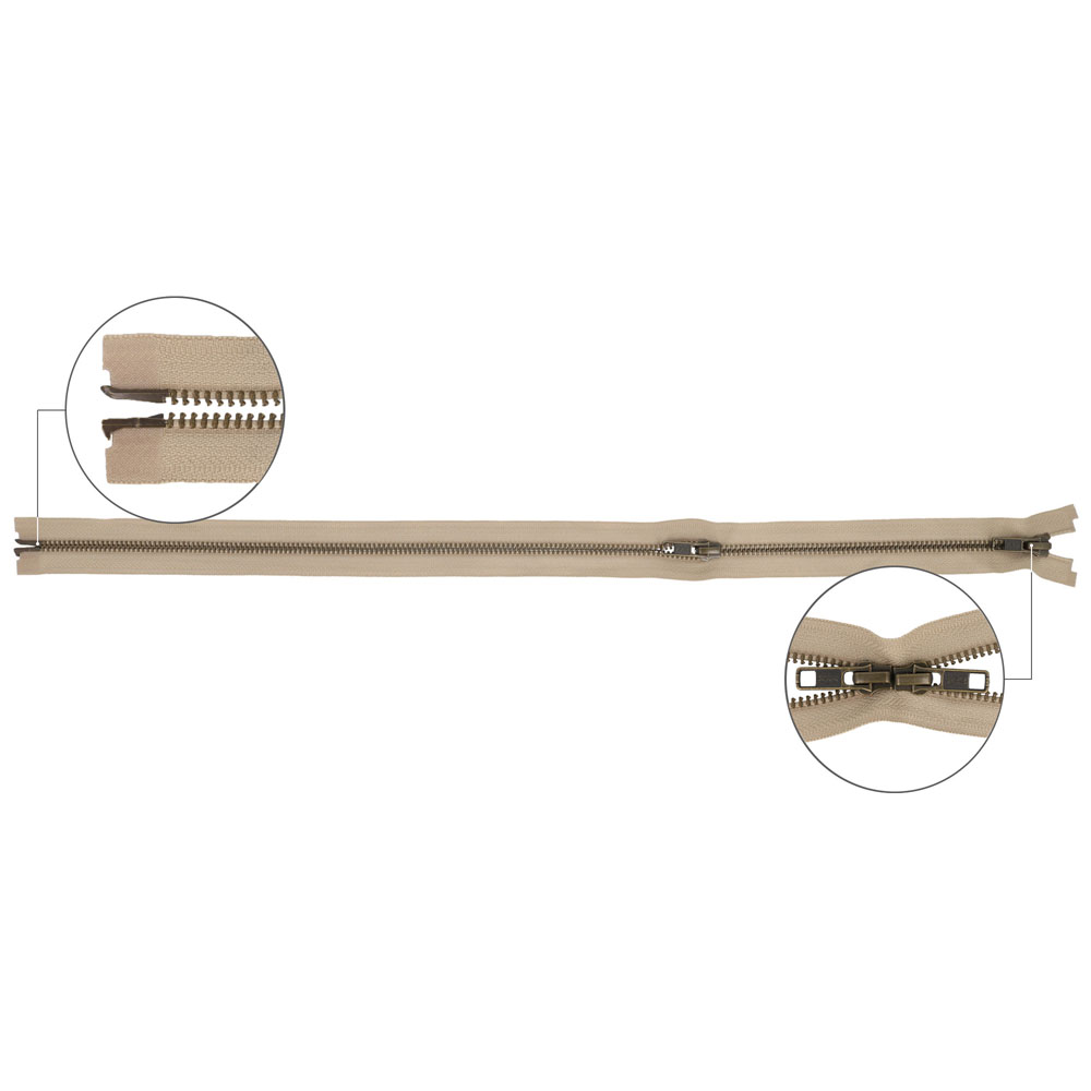 YKK Metaalrits dubbel deelbaar oud messing nr.5 65cm - 573