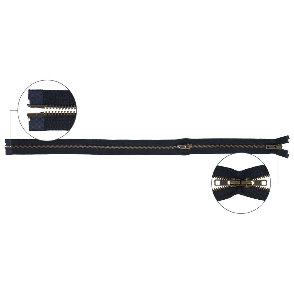 YKK Metaalrits dubbel deelbaar oud messing nr.5 70cm - 071