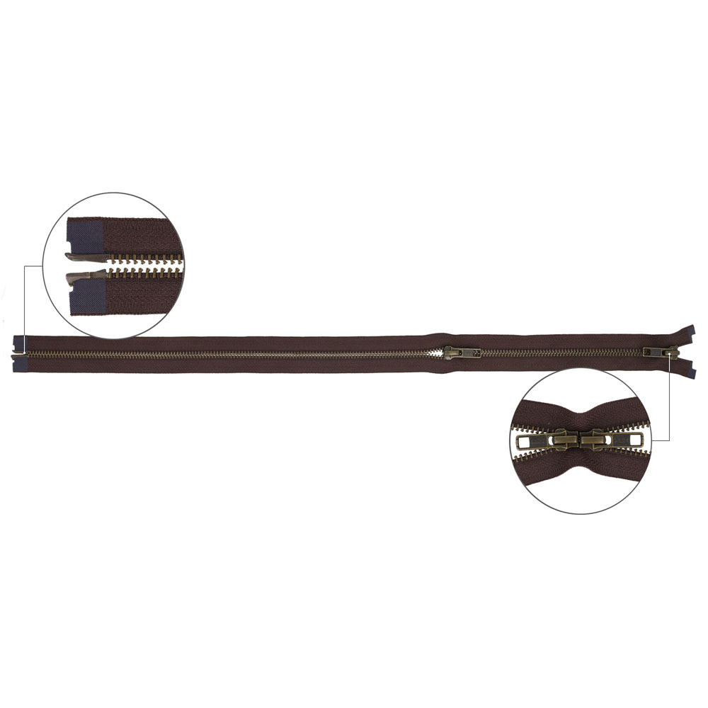 YKK Metaalrits dubbel deelbaar oud messing nr.5 75cm - 570