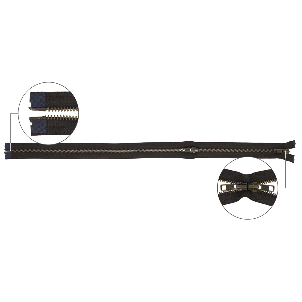 YKK Metaalrits dubbel deelbaar oud messing nr.5 75cm - 916