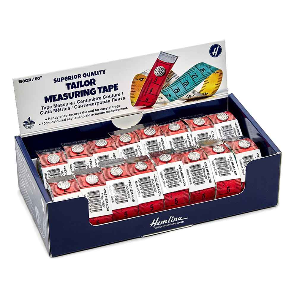 Hemline Meetlint met drukknoop 150cm display - 1x16st